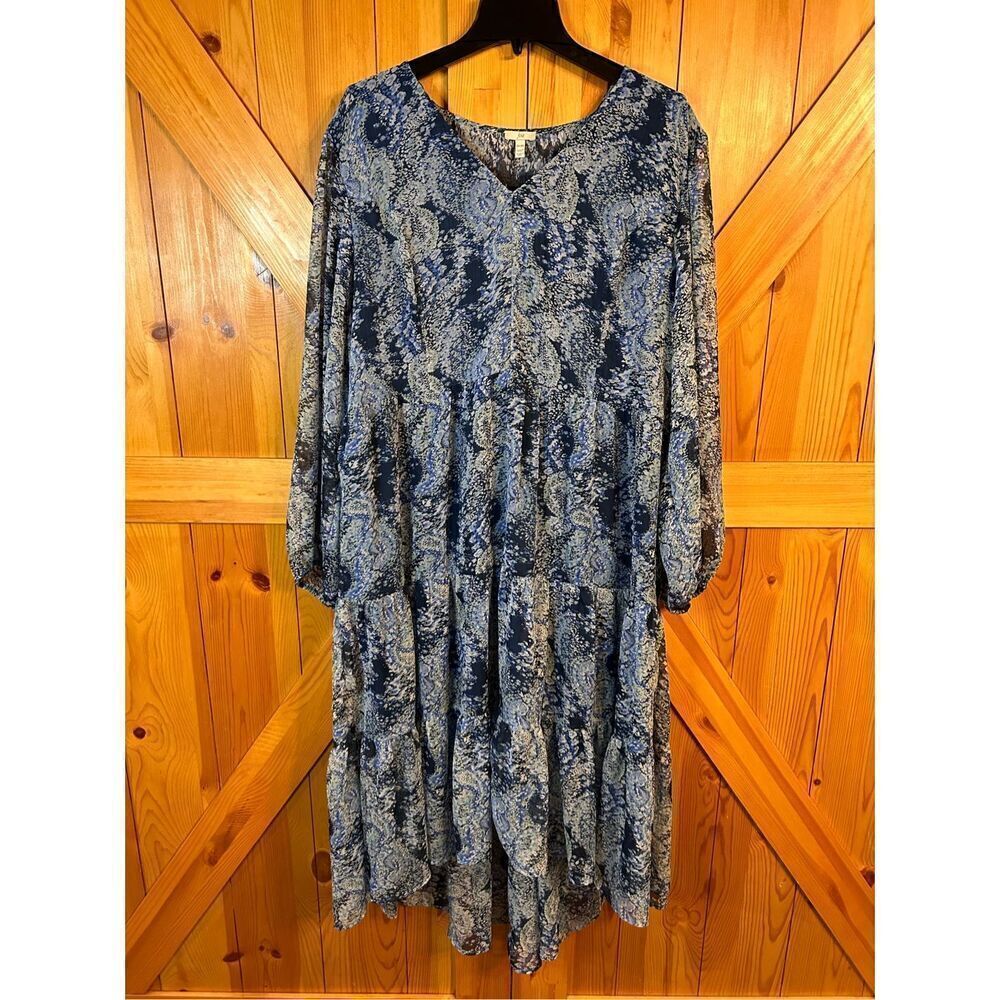 Joie XXL Parisian Paisley Blue Printed Midi Dress Tiered Flowy (4823)